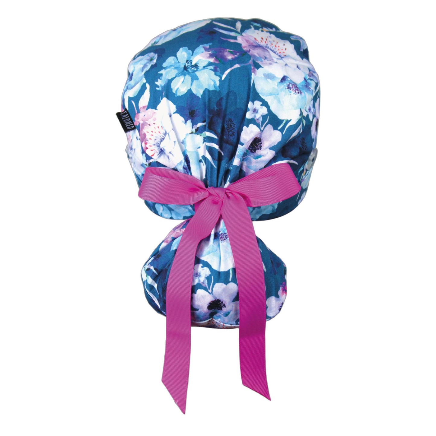 Watercolor Flowers on Teal Ponytail Scrub Cap - 100% Cotton