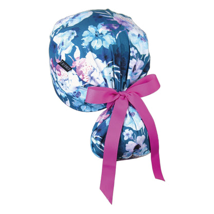 Watercolor Flowers on Teal Ponytail Scrub Cap - 100% Cotton