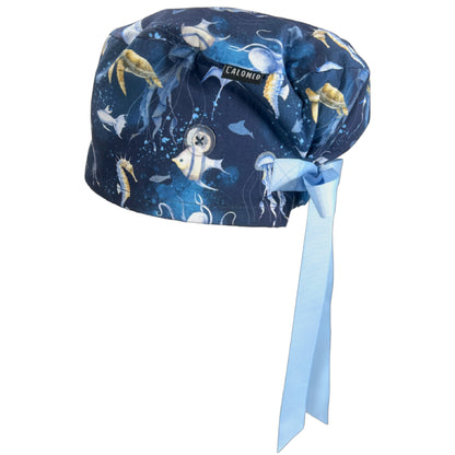 Watercolor Ocean Creatures Euro Scrub Cap - 100% Cotton