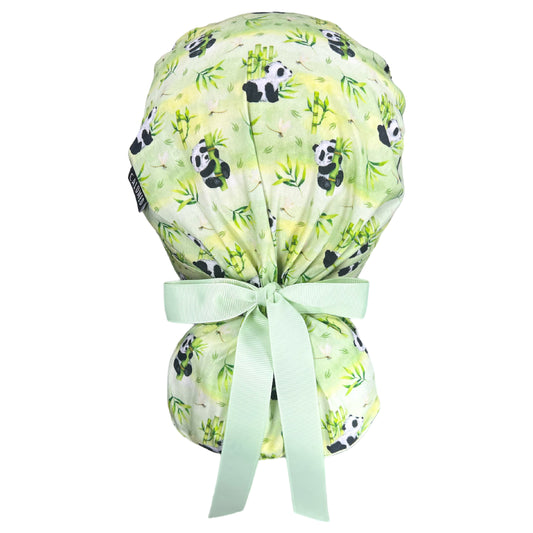 Watercolor Pandas and Bamboos Ponytail Scrub Cap - 100% Cotton
