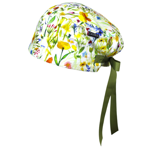 Watercolor Stemed Wildflowers Euro Scrub Cap - 100% Cotton