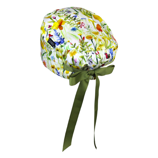 Watercolor Wildflowers euro scrub cap view 2