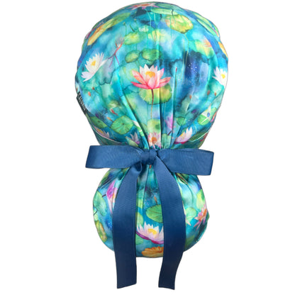 Waterlilies Ponytail Scrub Cap - 100% Cotton