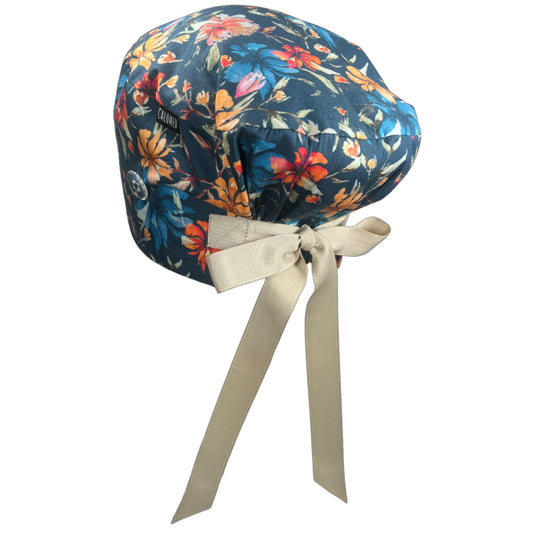 Winter Color Hibiscus Euro Scrub Cap - 100% Cotton