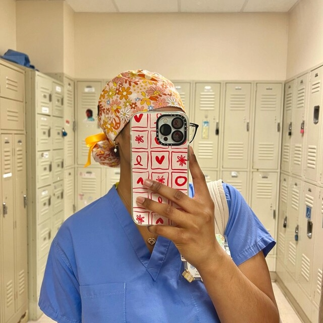 Healthcare professional wearing Calomed scrub cap